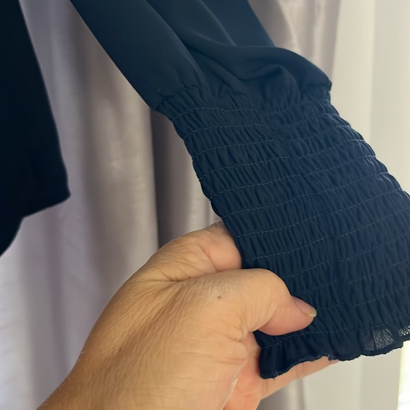 Nanette Lepore S navy blue blouses neck long sleeve with ruching pleated should - Picture 11 of 12